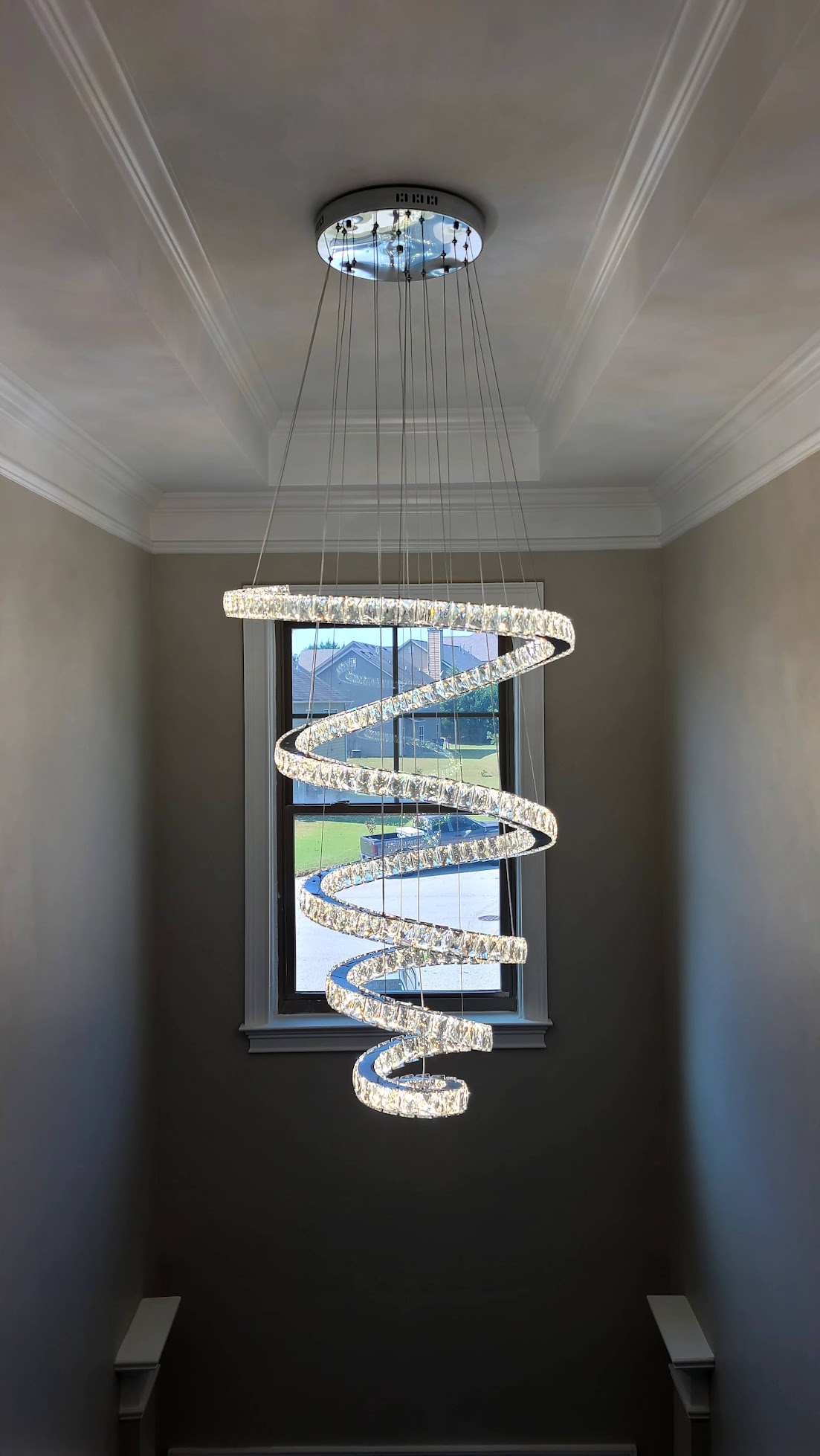 Crystal chandelier installation project in Atlanta home