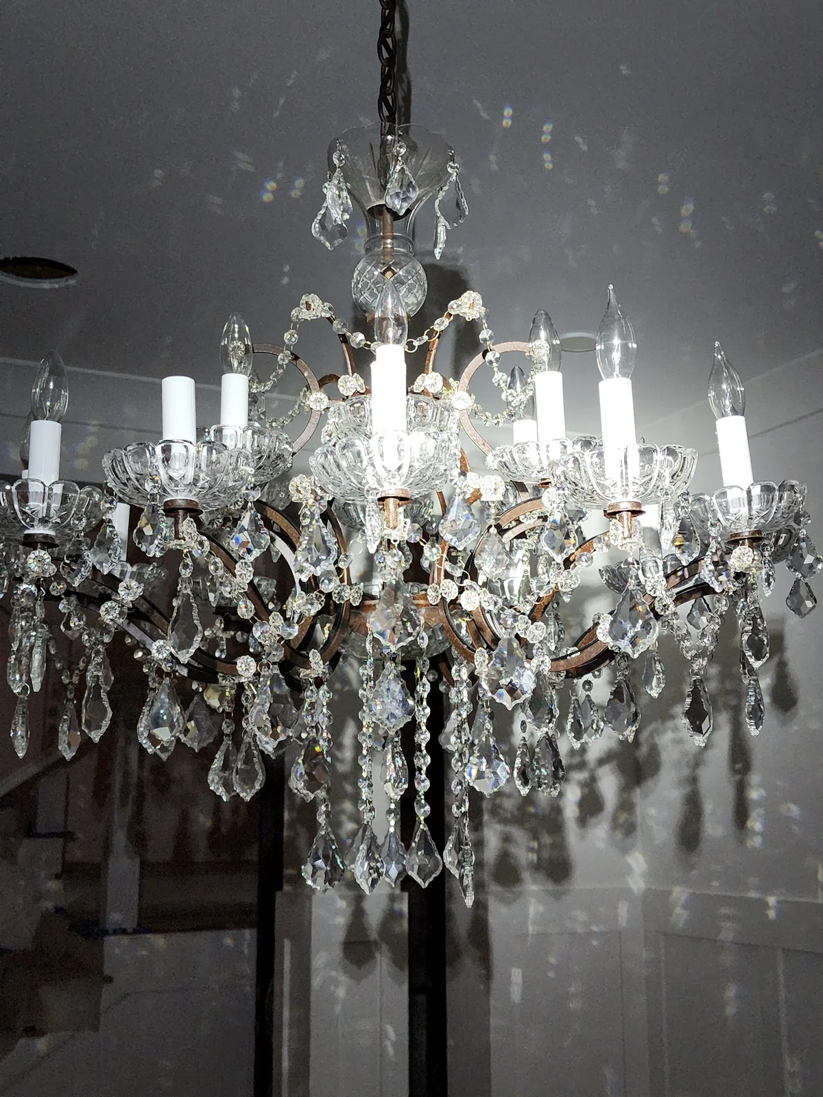 Restored chandelier after house fire in Atlanta