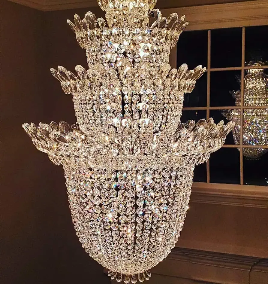 Crystal chandelier installation project by an Atlanta chandelier installation specialist