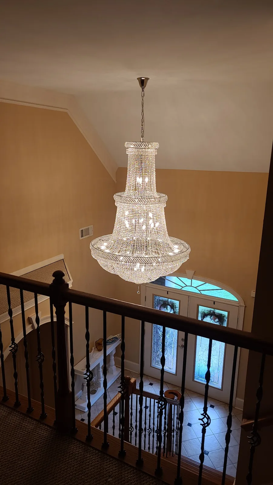 Detailed crystal chandelier installed in an Atlanta home
