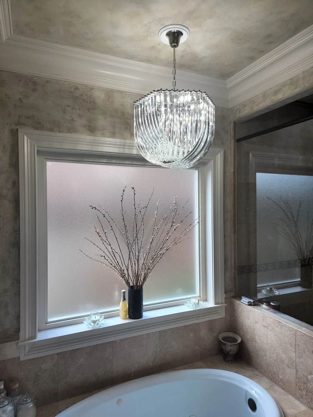 Crystal chandelier with detailed crystal drops installed in Atlanta