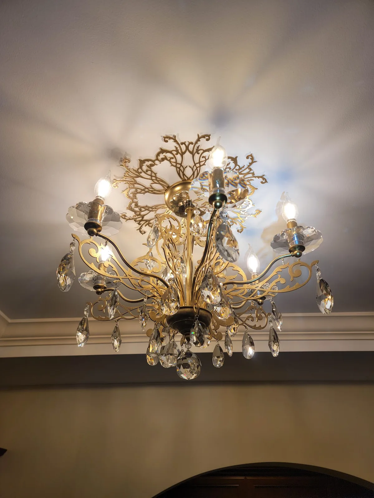 Formal crystal chandelier installed in an Atlanta home