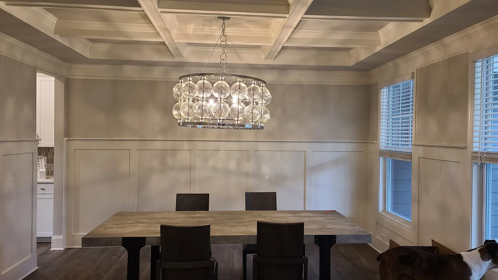 Large dining room chandelier installed in an Atlanta home