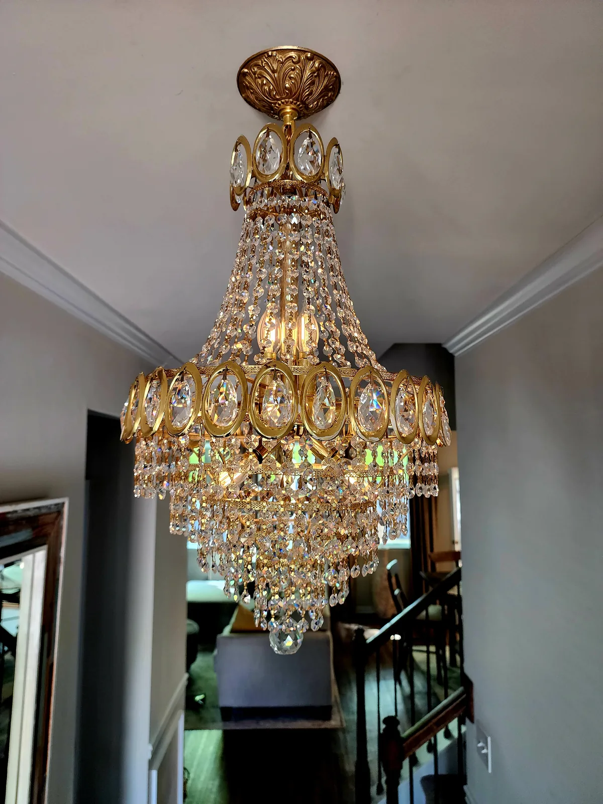 Entry hall chandelier installed in an Atlanta home