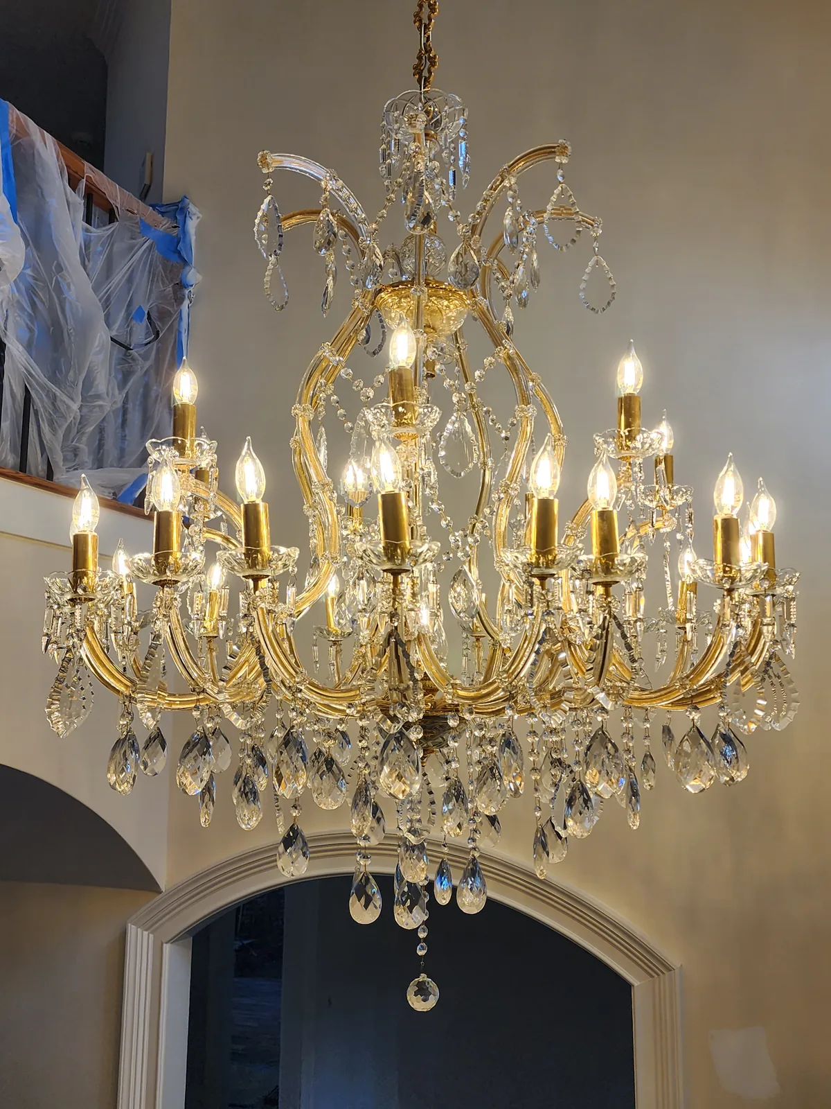Finished foyer chandelier installation in an Atlanta home