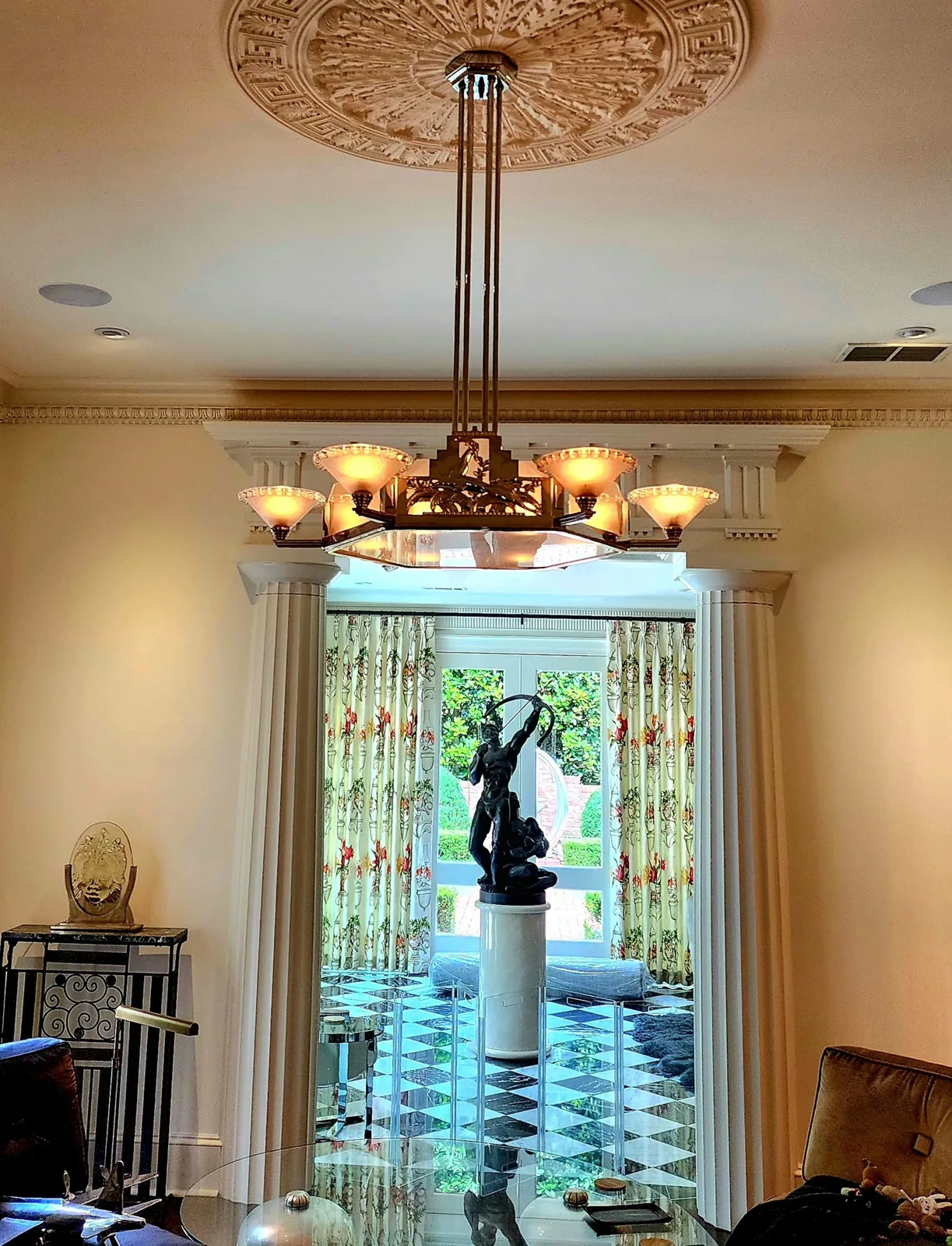Art Deco chandelier installed in an Atlanta home