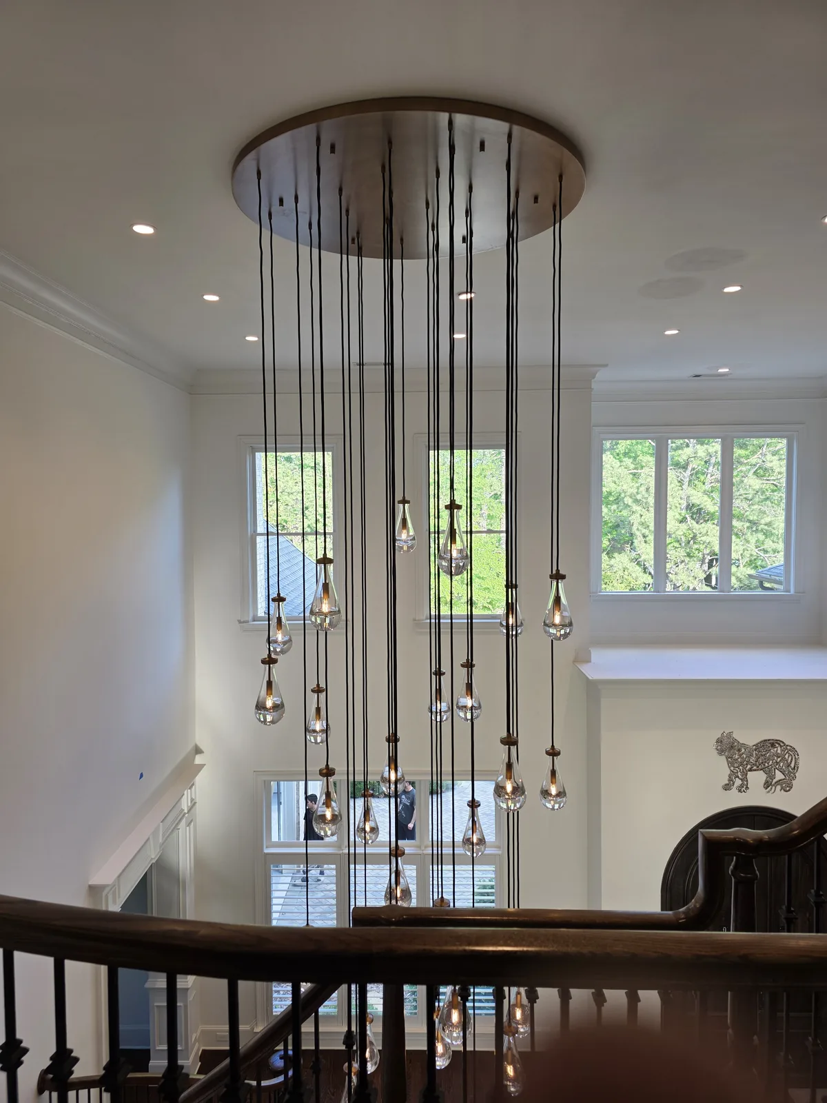 Restoration Hardware Rain chandelier installed in an Atlanta home