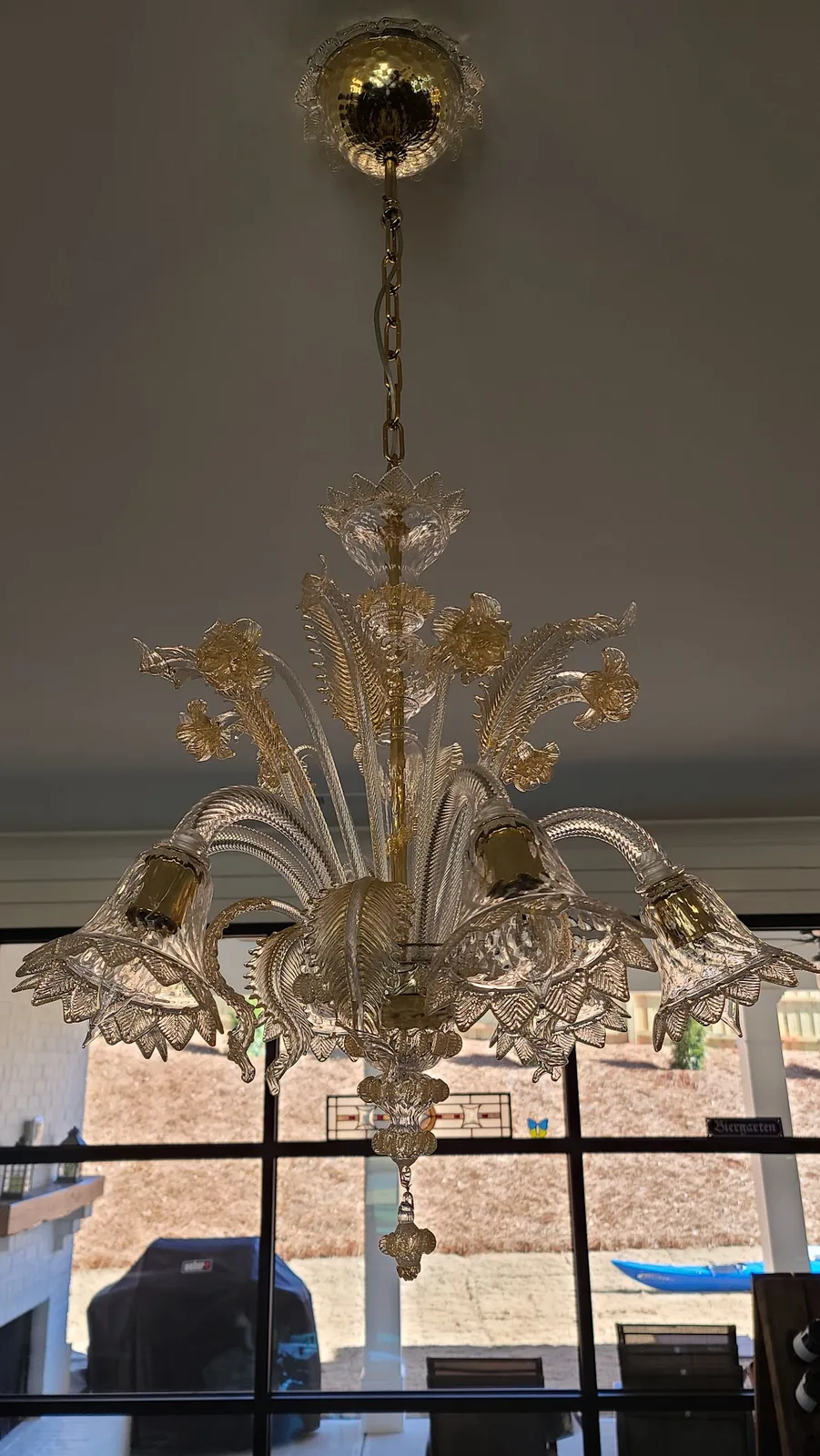 Specialty glass chandelier installed in an Atlanta entryway