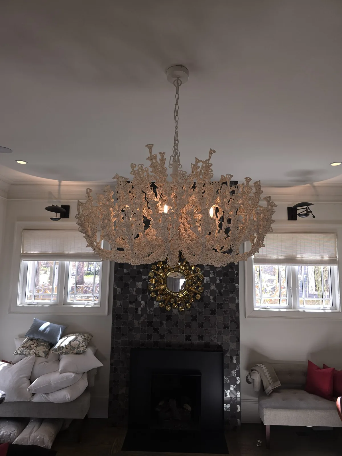 White shell chandelier installed in an Atlanta home