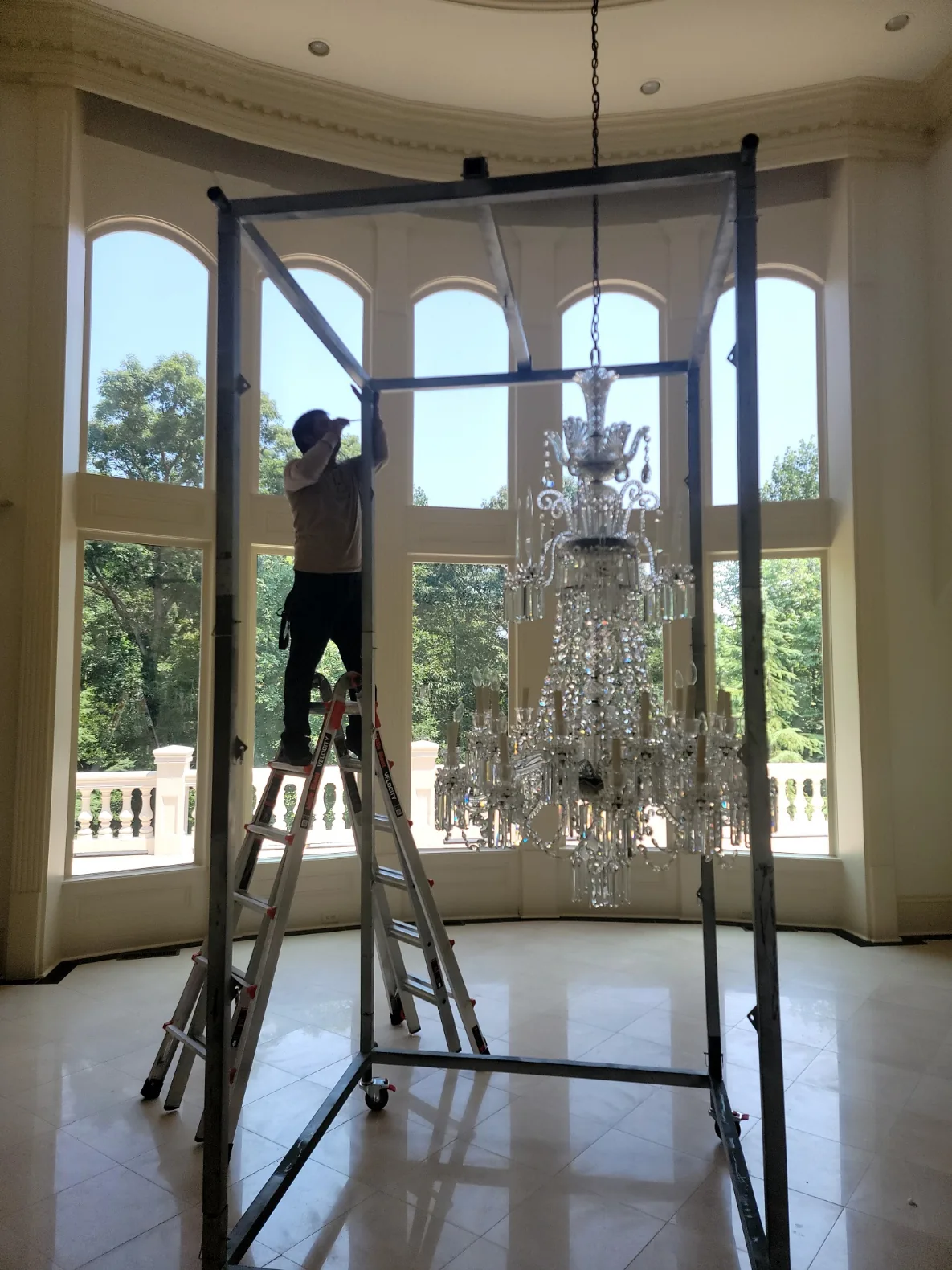 Chandelier protected for transport in Atlanta