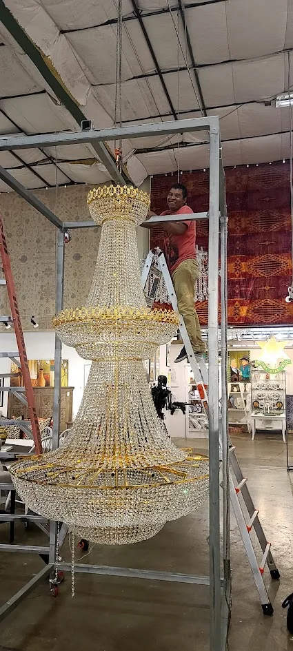 Chandelier prepared for relocation in an Atlanta home