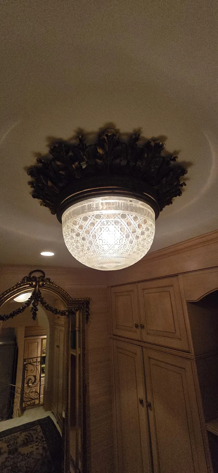 Glass bowl flush mount fixture installed in an Atlanta home