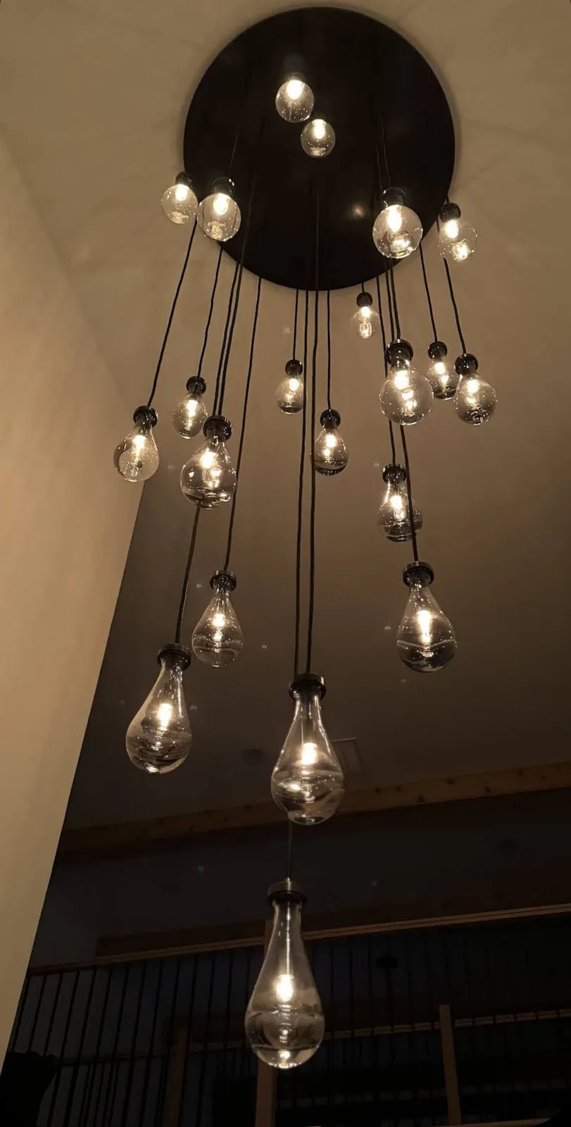 Restoration Hardware 21-light flush mount chandelier installed in an Atlanta home