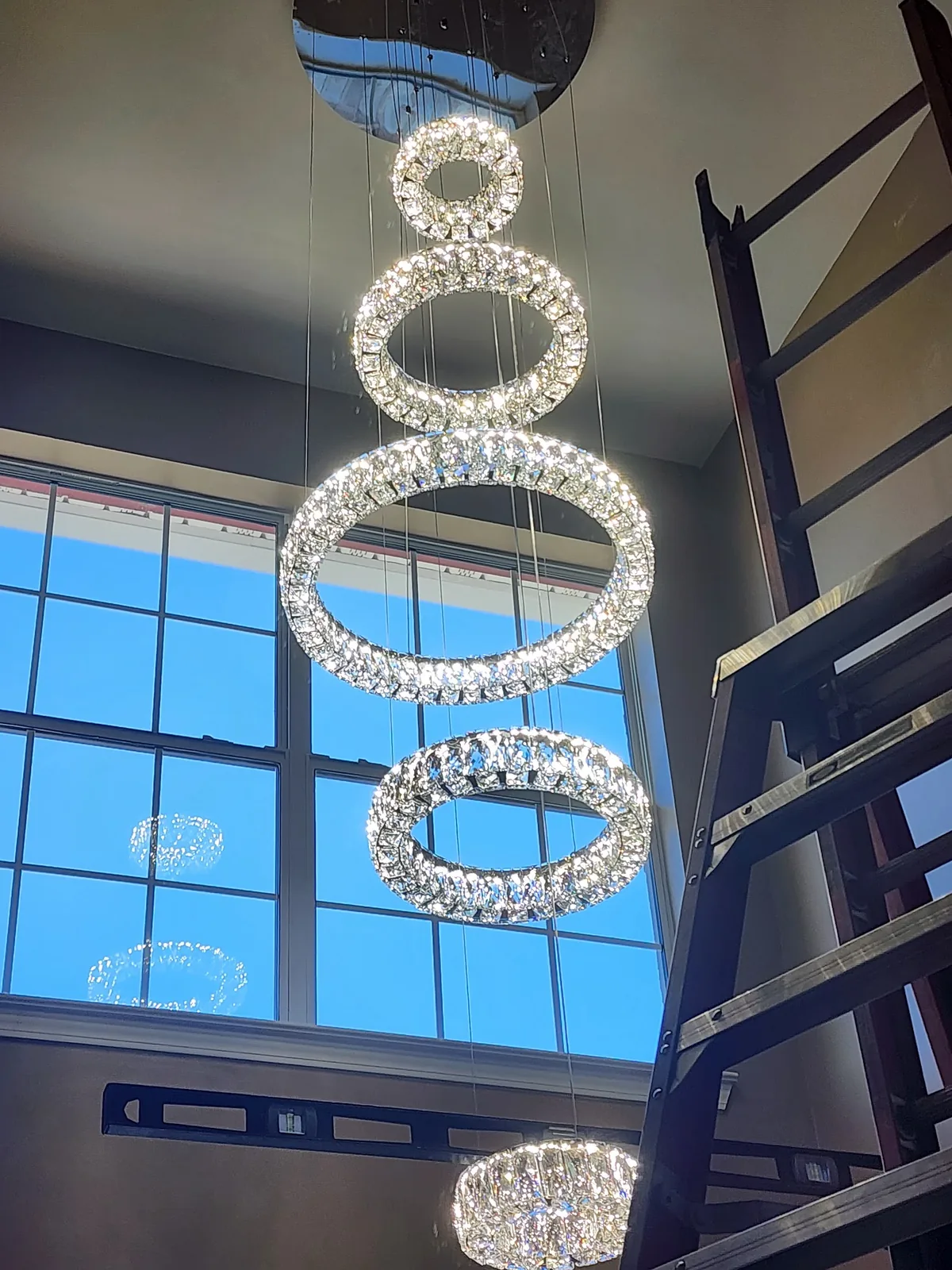 Crystal suspension flush mount fixture installed in an Atlanta home